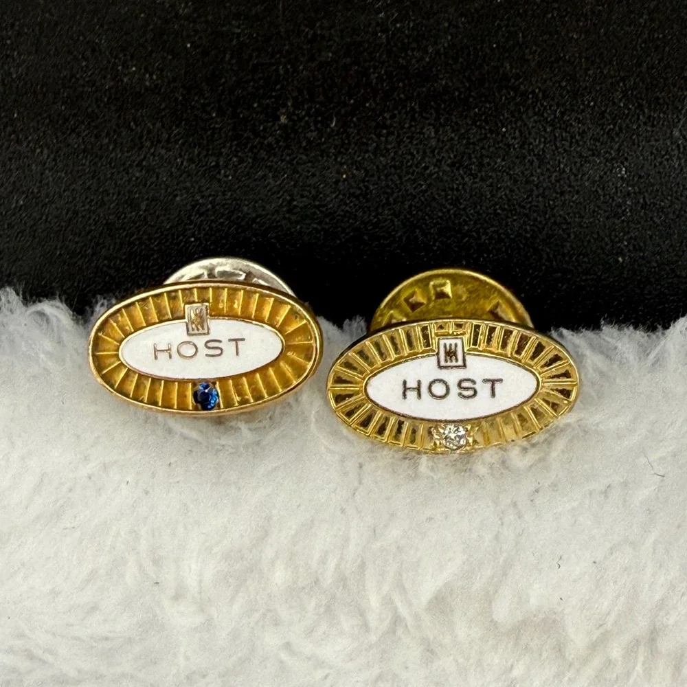 Vintage Marriott Host Service Award Pins Gold Tone Enamel Blue Stone Unisex OS